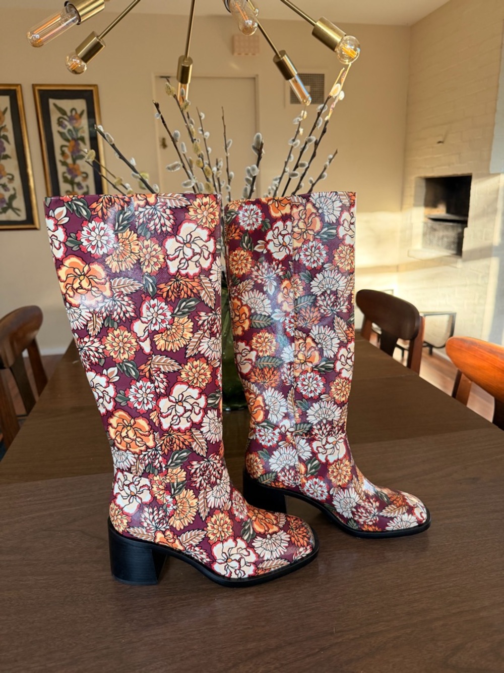 NEW Larroudé Ricky Boots in Wine Ikebana floral print 7.5 *Price Firm*